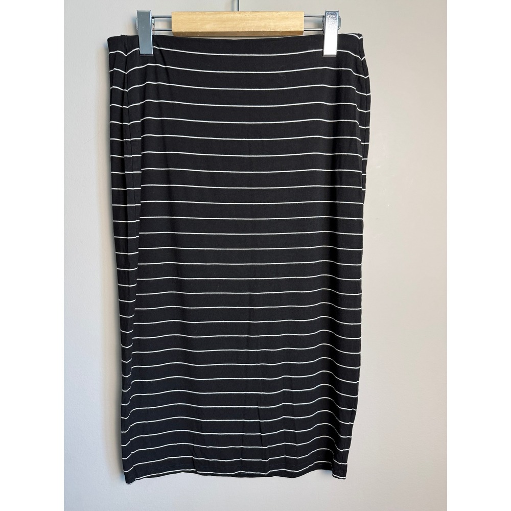 Old Navy Black White Striped Midi Pencil Skirt Minimalist Casual Classic M